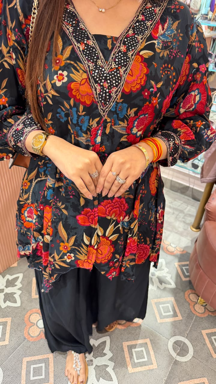 Flared Floral Printed Kurti with Straight Pants