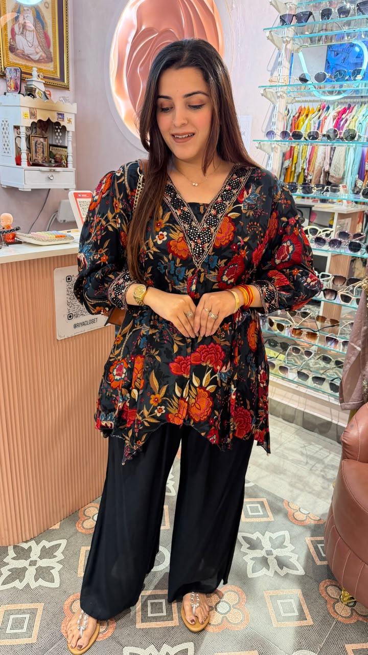 Flared Floral Printed Kurti with Straight Pants