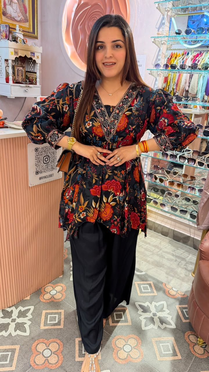 Flared Floral Printed Kurti with Straight Pants