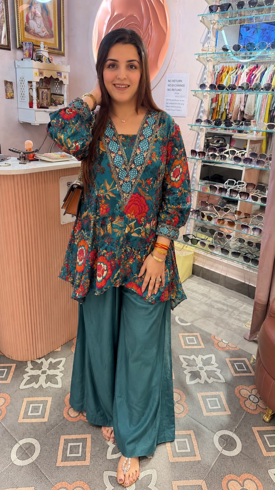 Flared Floral Printed Kurti with Straight Pants