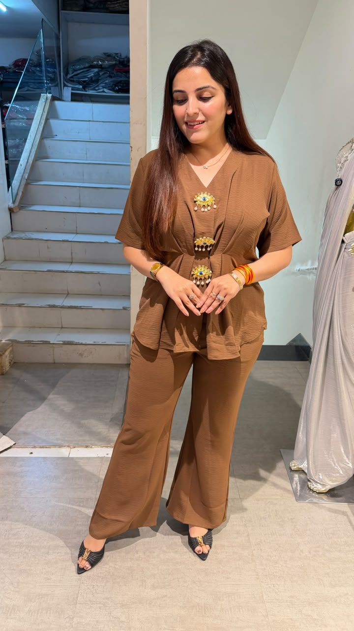 Brown Peplum Co-Ord Set