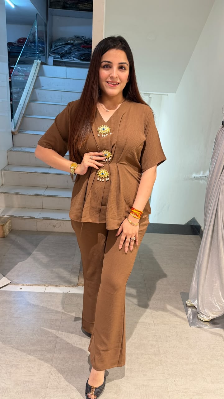 Brown Peplum Co-Ord Set