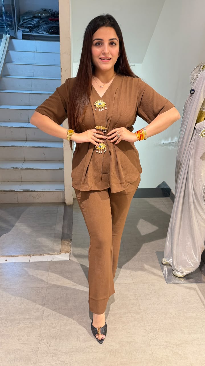 Brown Peplum Co-Ord Set