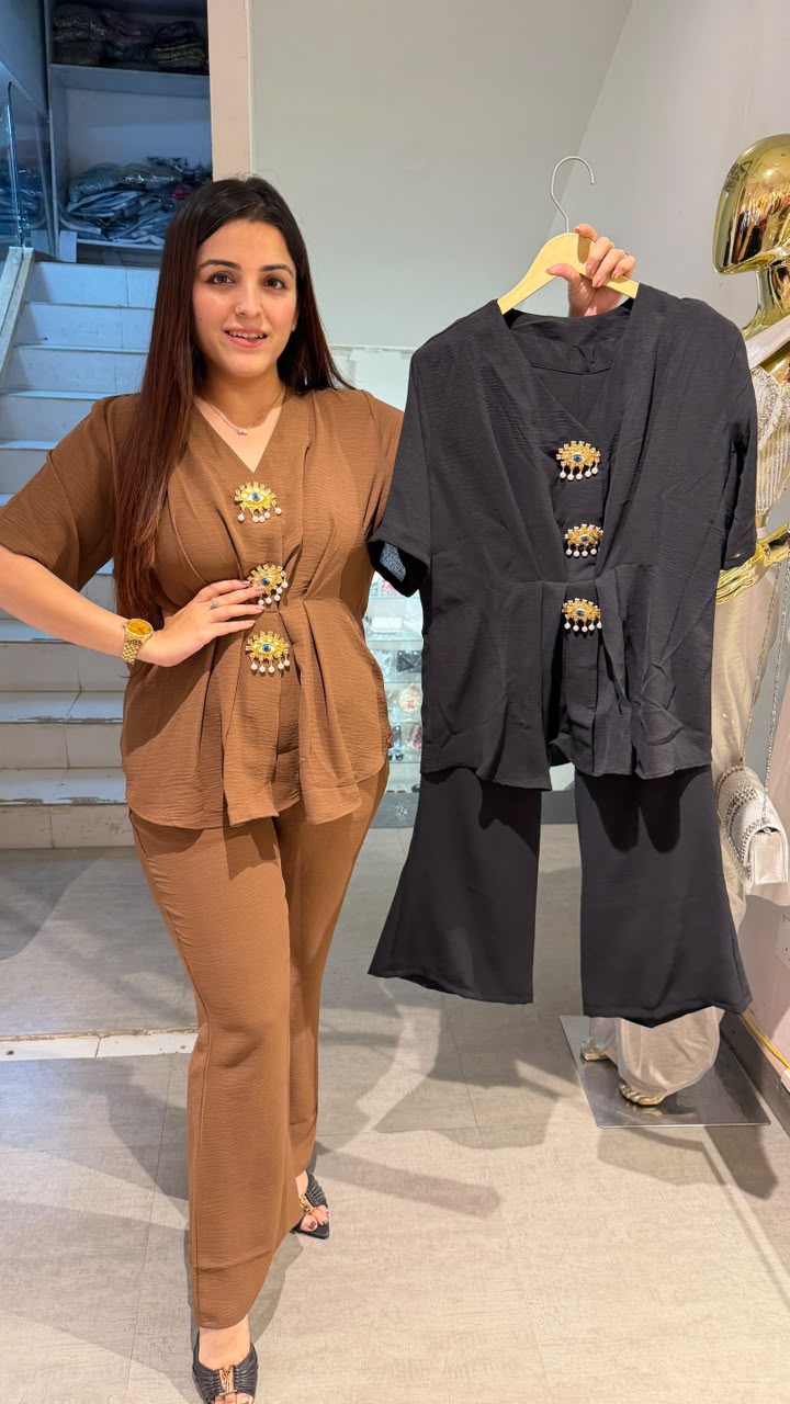 Brown Peplum Co-Ord Set