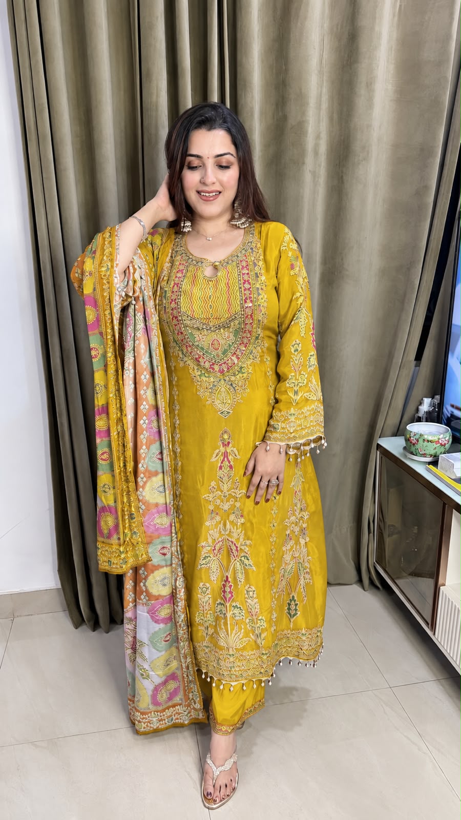Rust Orange Printed & Embroidered Kurta Set with  Dupatta