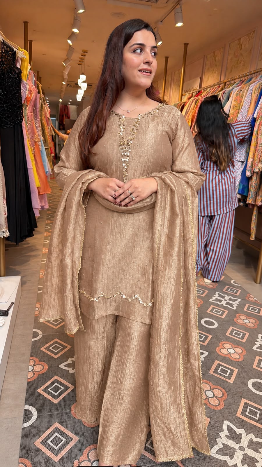 Dusty Rose Mirror-Work Kurta Palazzo Set
