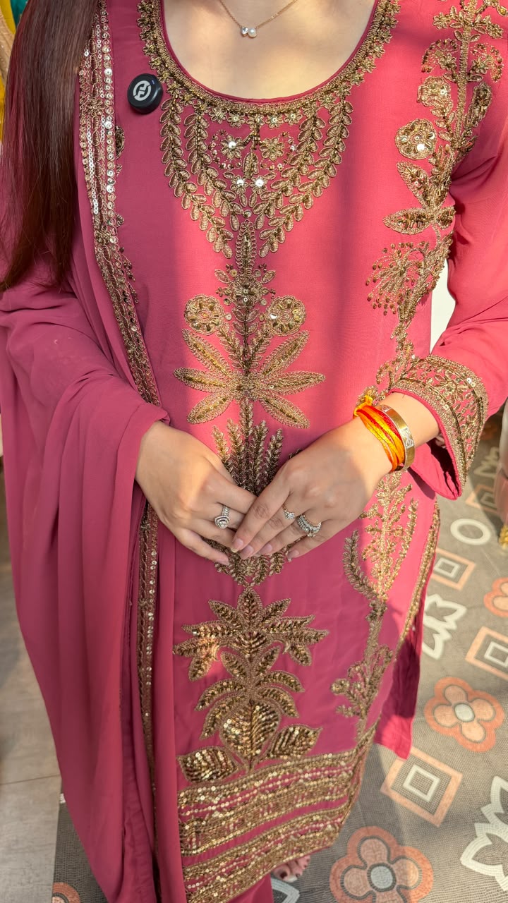 Dusty Rose Embroidered Straight-Cut Salwar Suit