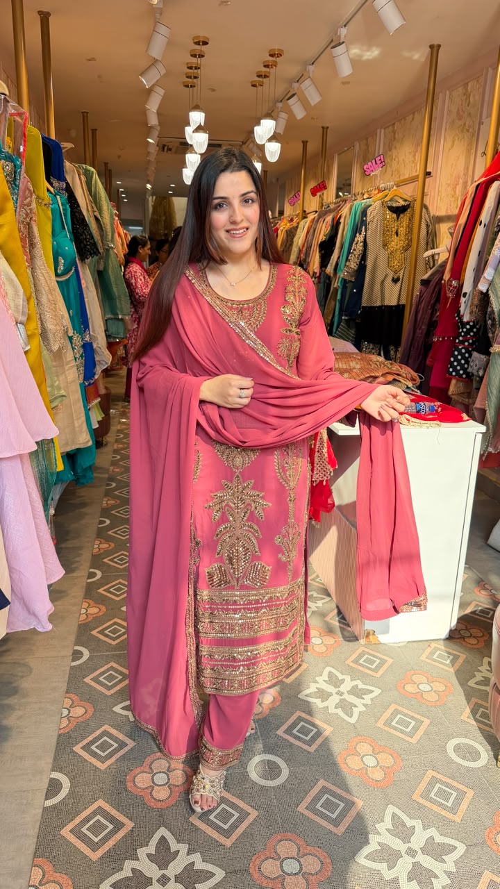 Dusty Rose Embroidered Straight-Cut Salwar Suit
