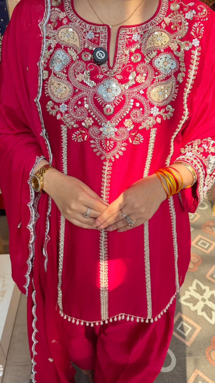Embroidered Punjabi Suit with Patiala Salwar