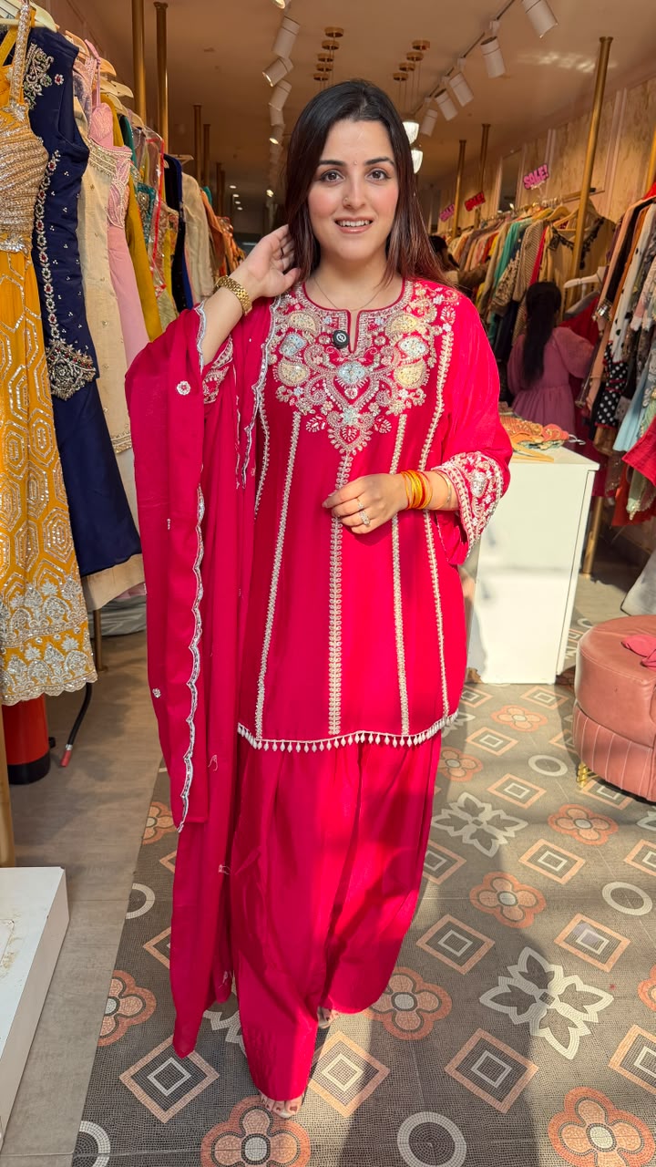 Embroidered Punjabi Suit with Patiala Salwar