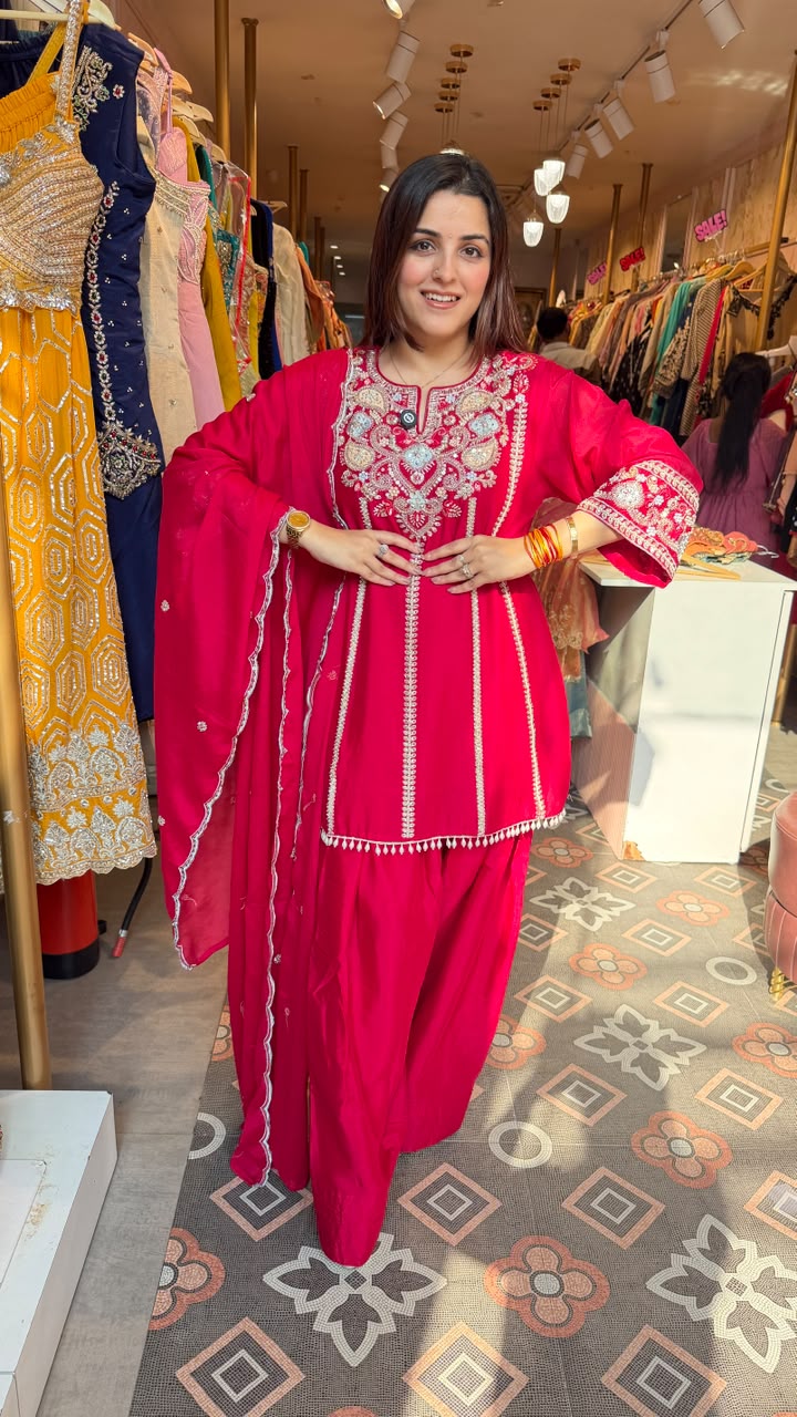 Embroidered Punjabi Suit with Patiala Salwar
