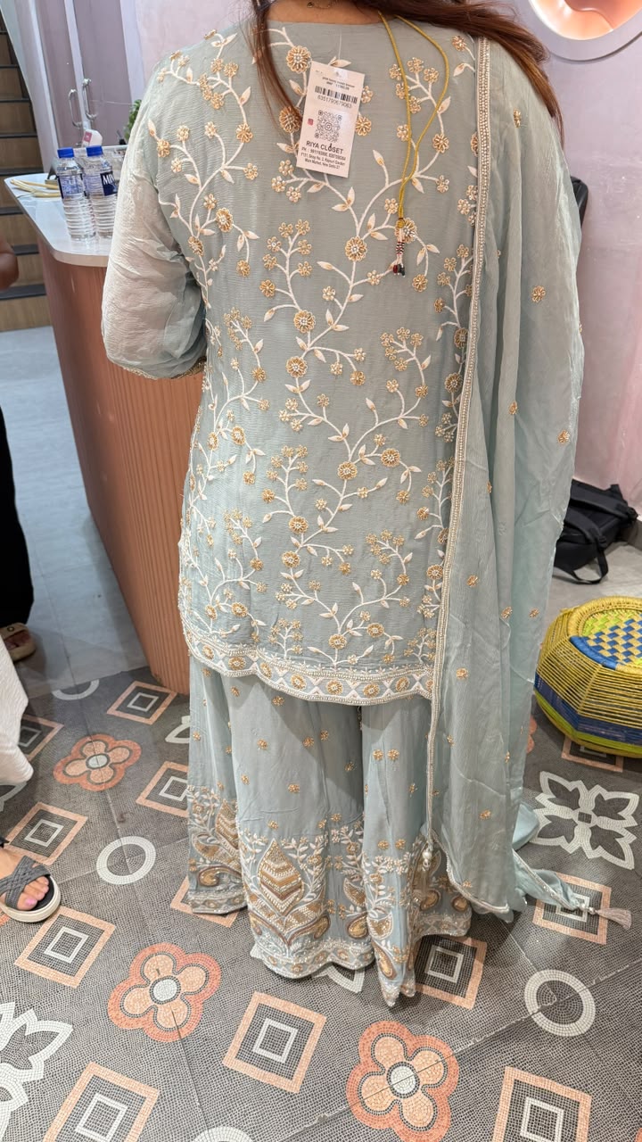 Embroidered Chikankari, Zari, or Gota Patti work Palazzo Suit Set