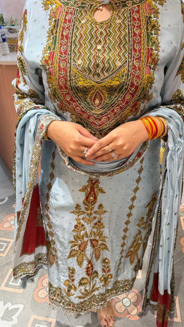 Rust Orange Printed & Embroidered Kurta Set with  Dupatta