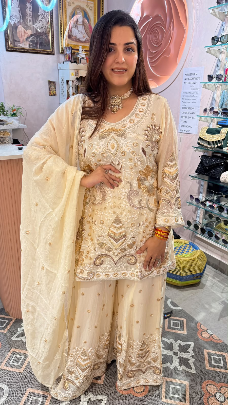 Embroidered Chikankari, Zari, or Gota Patti work Palazzo Suit Set
