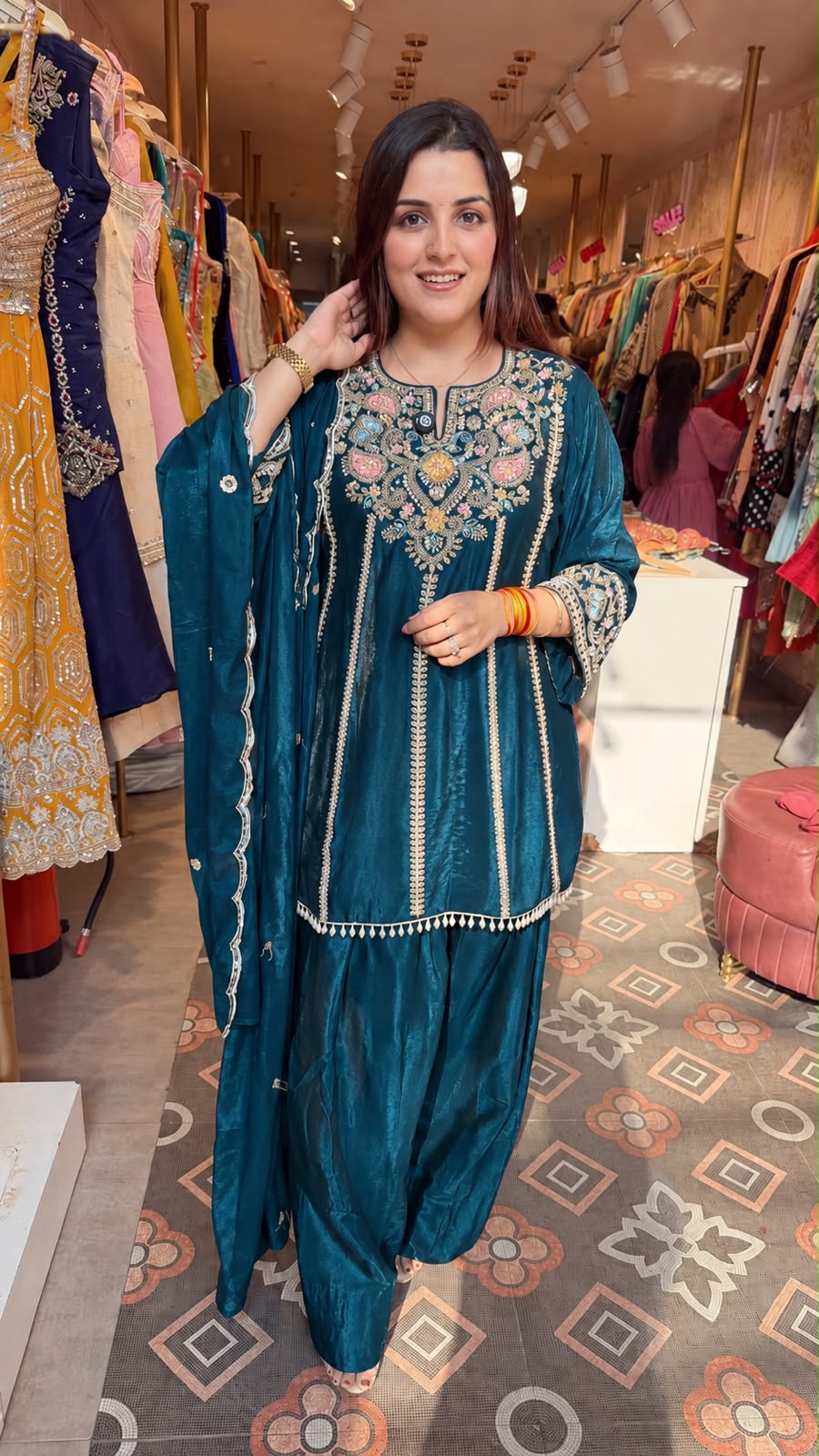 Embroidered Punjabi Suit with Patiala Salwar