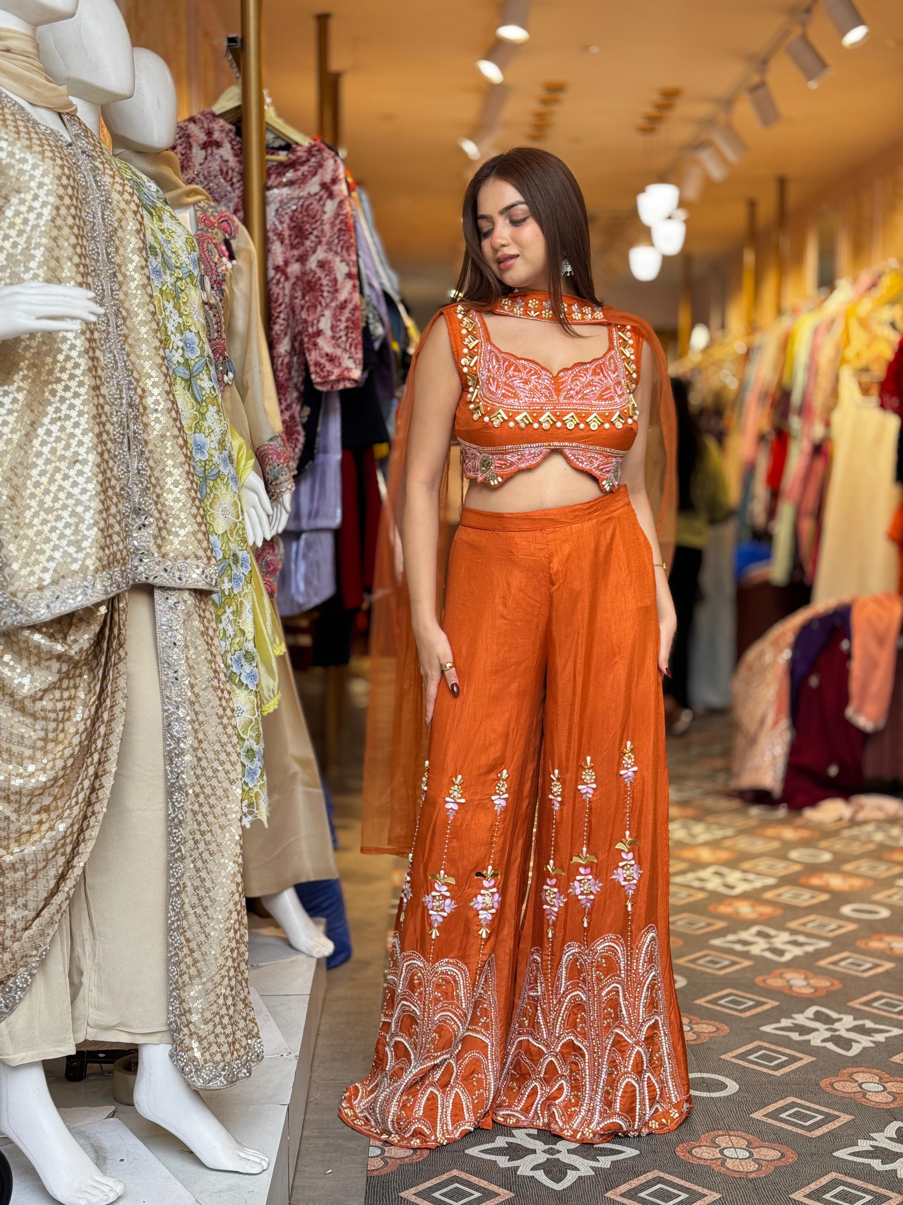 Sunset Glow Embroidered Sharara Set