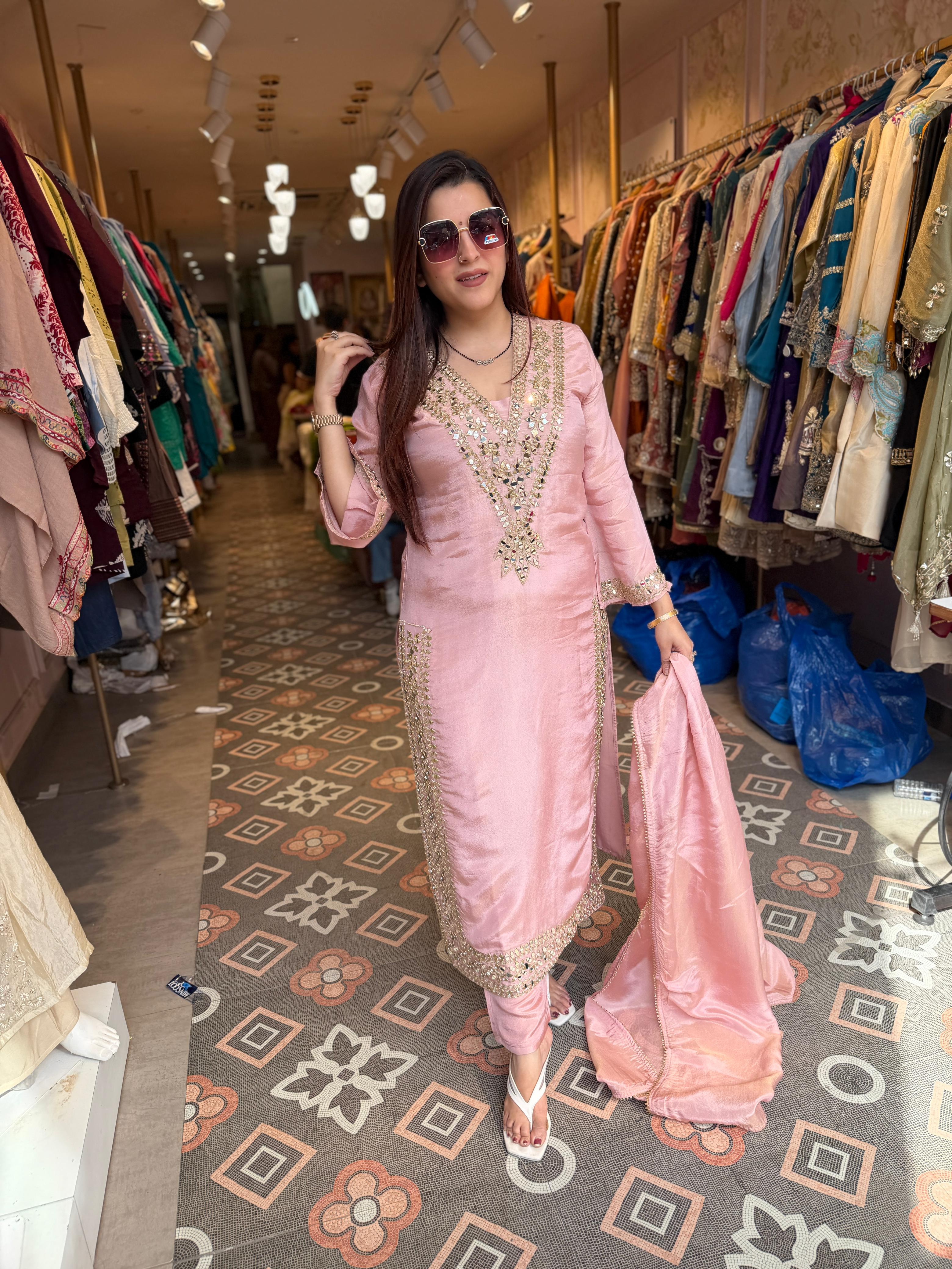 Maya Mirror Work Straight Suit Set