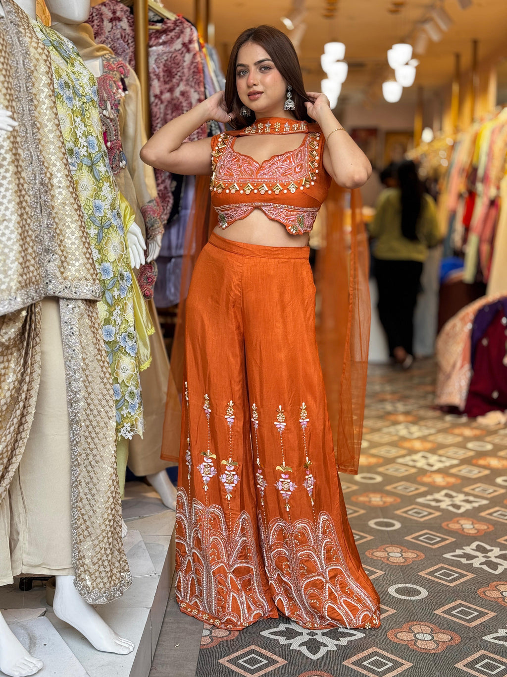 Sunset Glow Embroidered Sharara Set