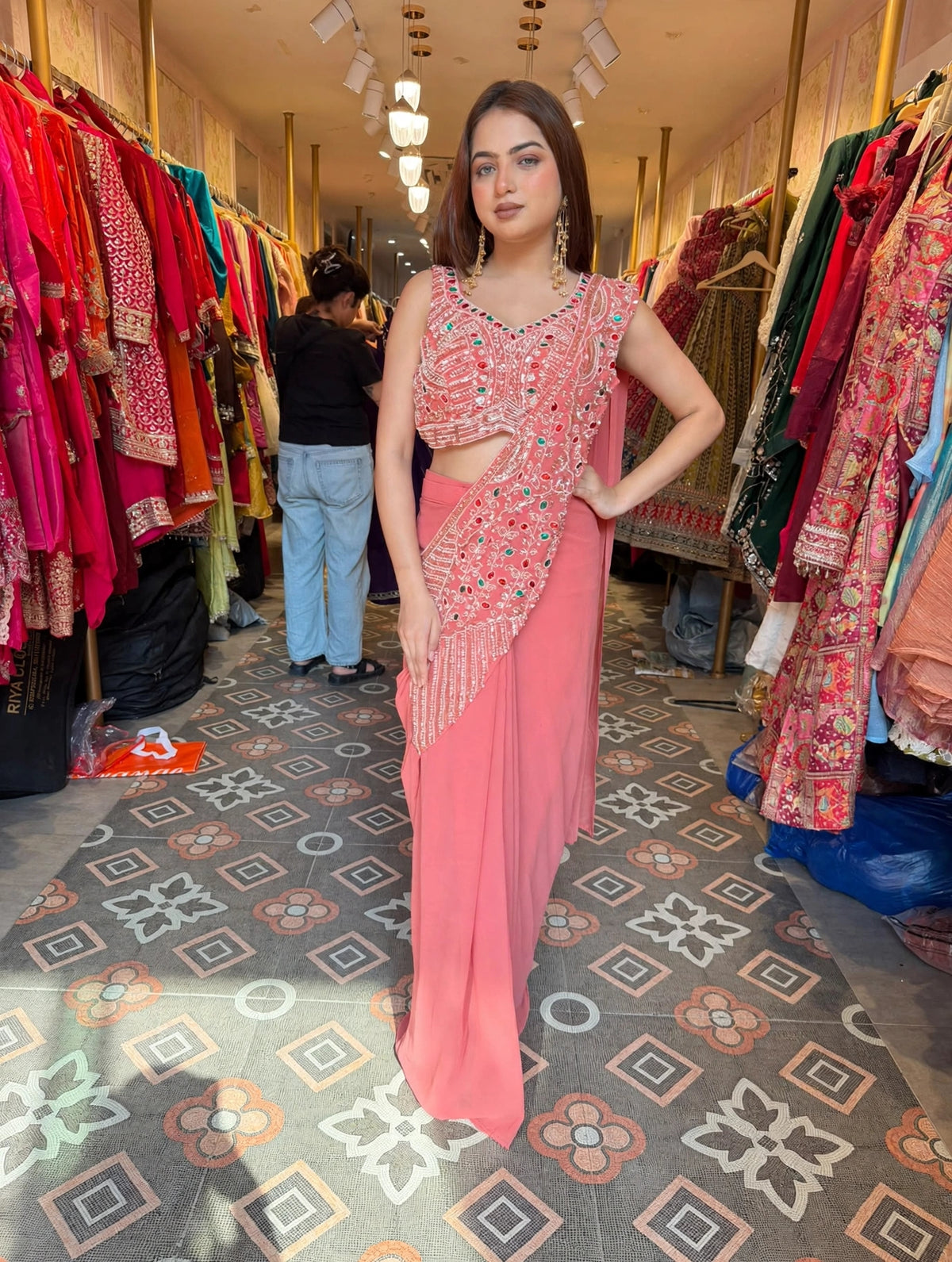 Pre-Draped Saree with Designer Blouse