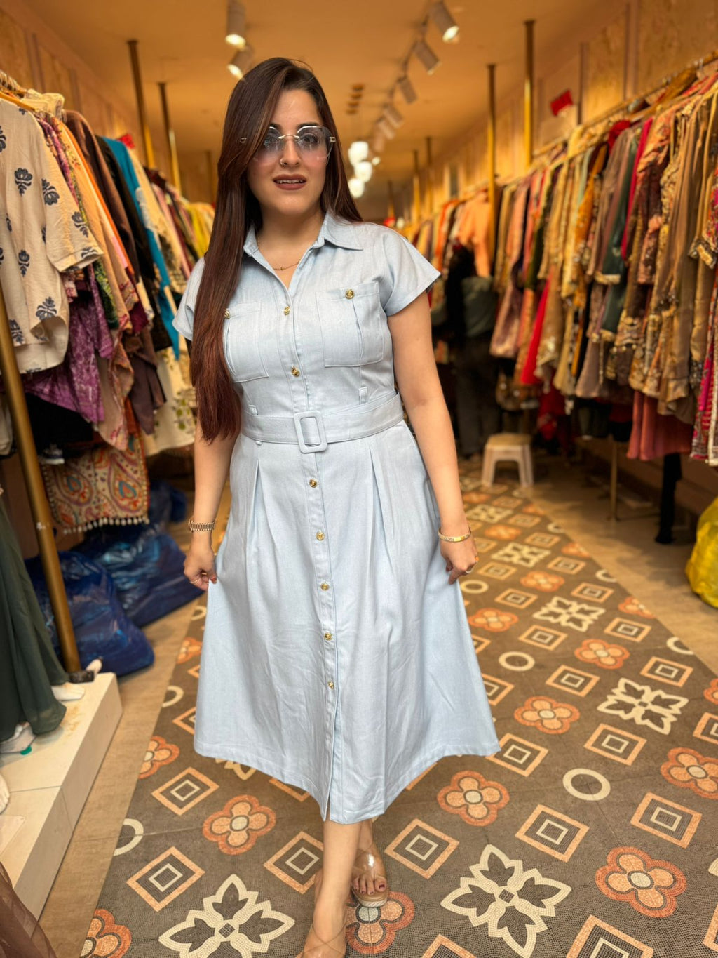 Skyline Chic Belted Shirt Dress