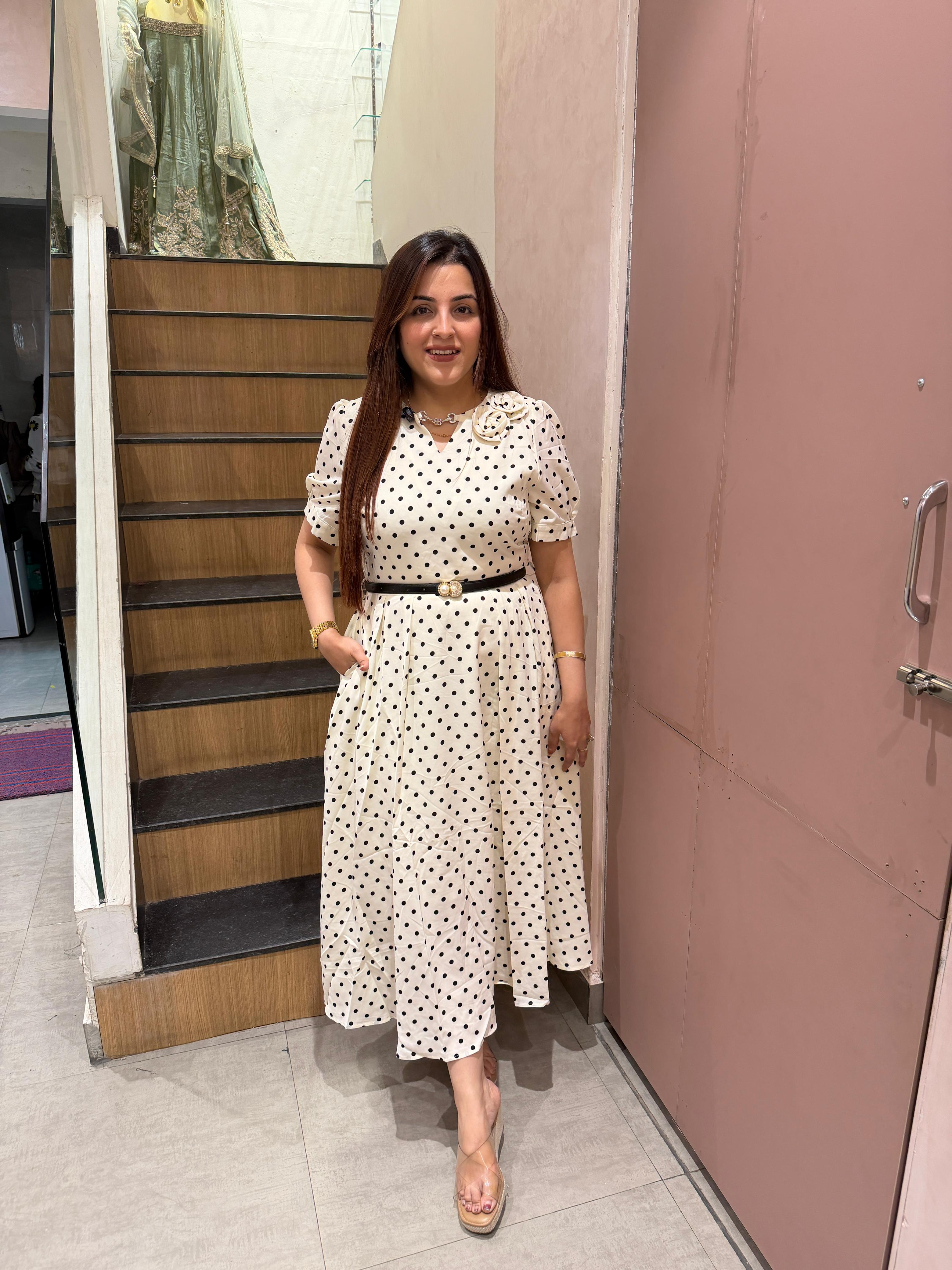 Polka Bloom Belted Dress