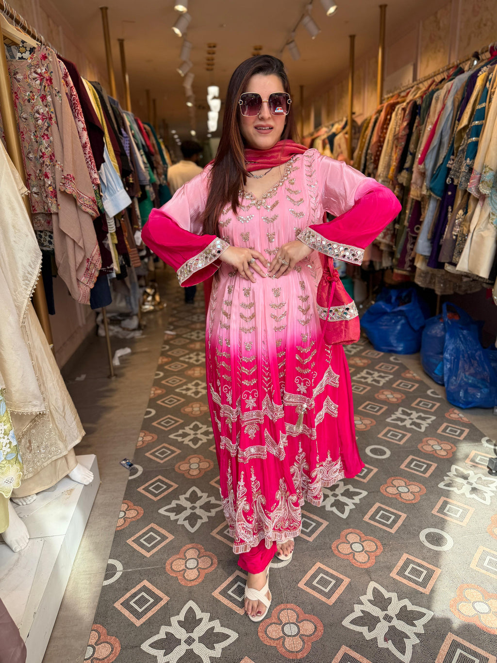 Rosé Ombre Heavy Embroidered Anarkali Suit Set
