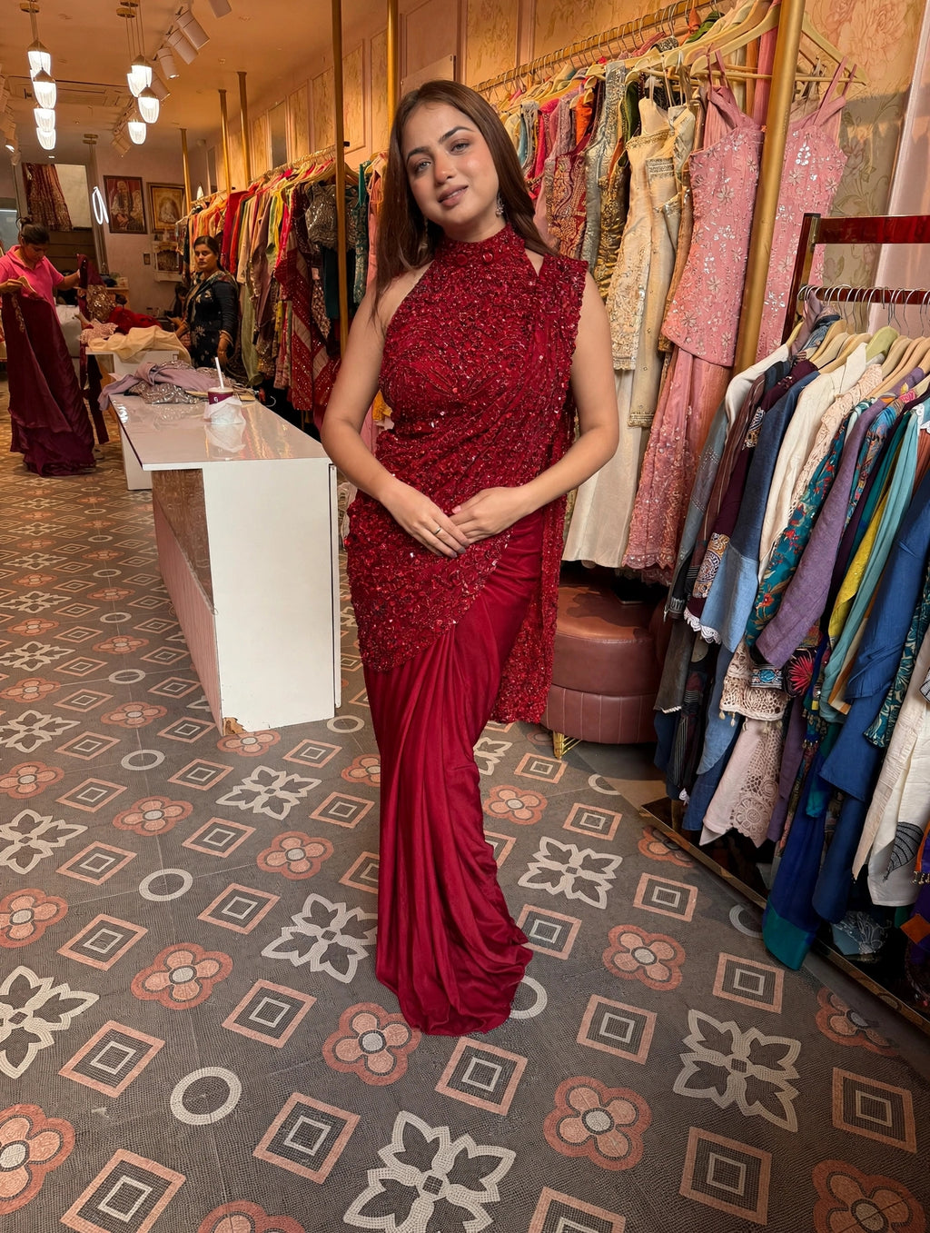 Sequin Draped Saree/Pre-Draped Sequin Saree