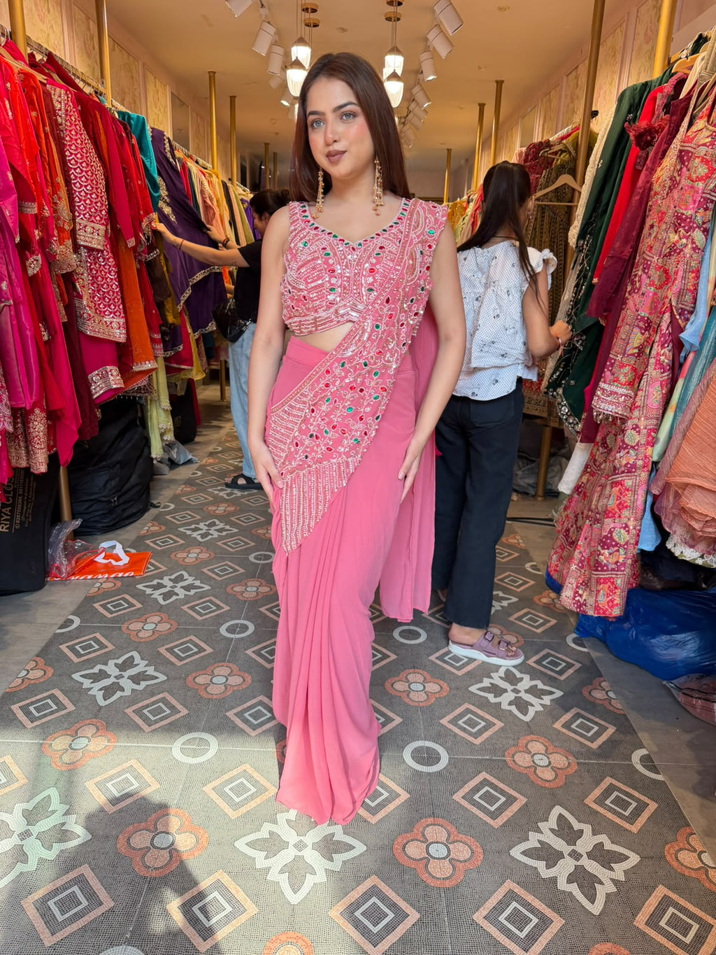 Pre-Draped Saree with Designer Blouse