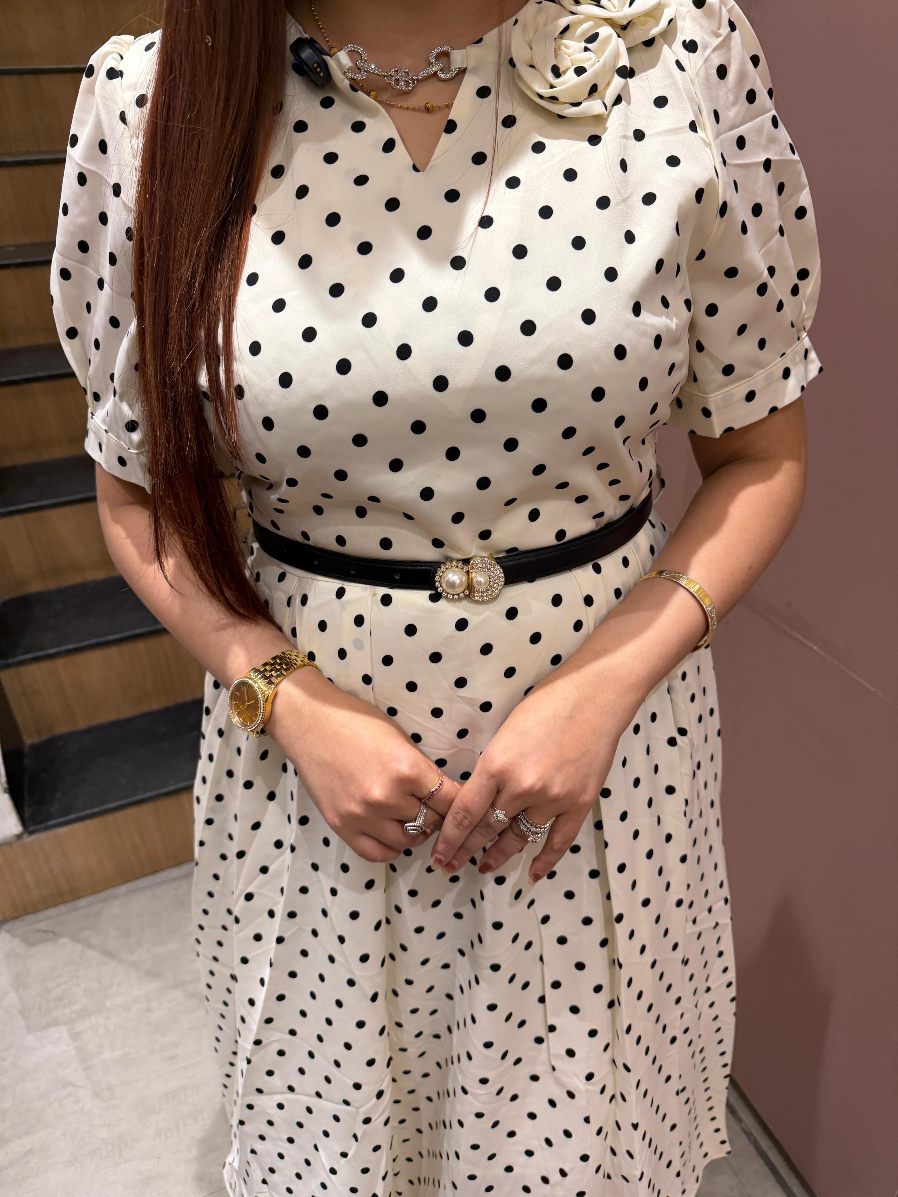 Polka Bloom Belted Dress