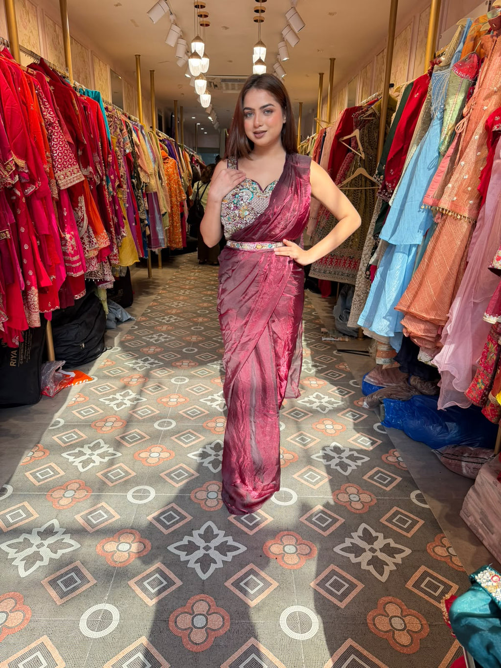 Heavy Blouse Shimmer Draped Saree