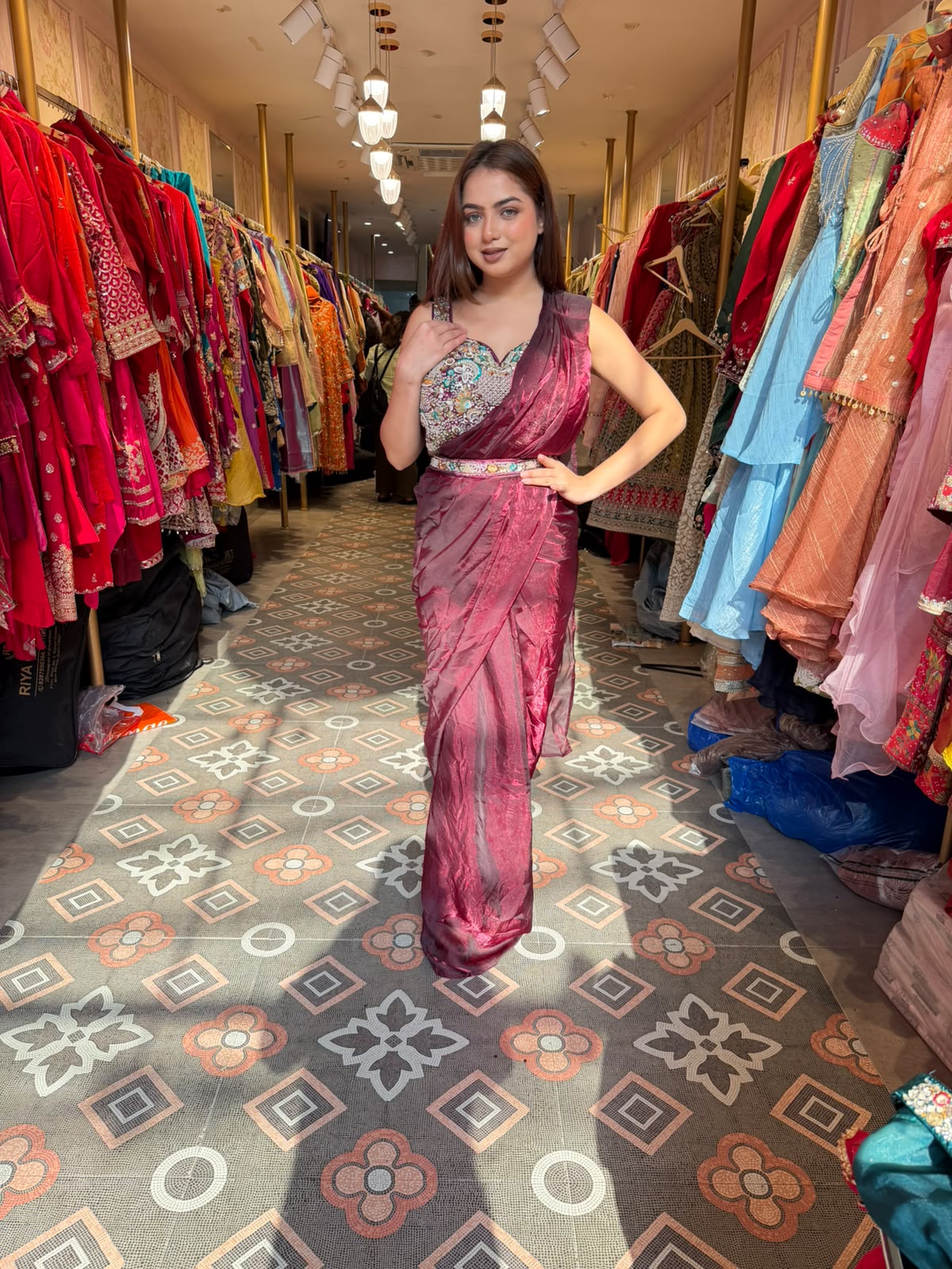Heavy Blouse Shimmer Draped Saree