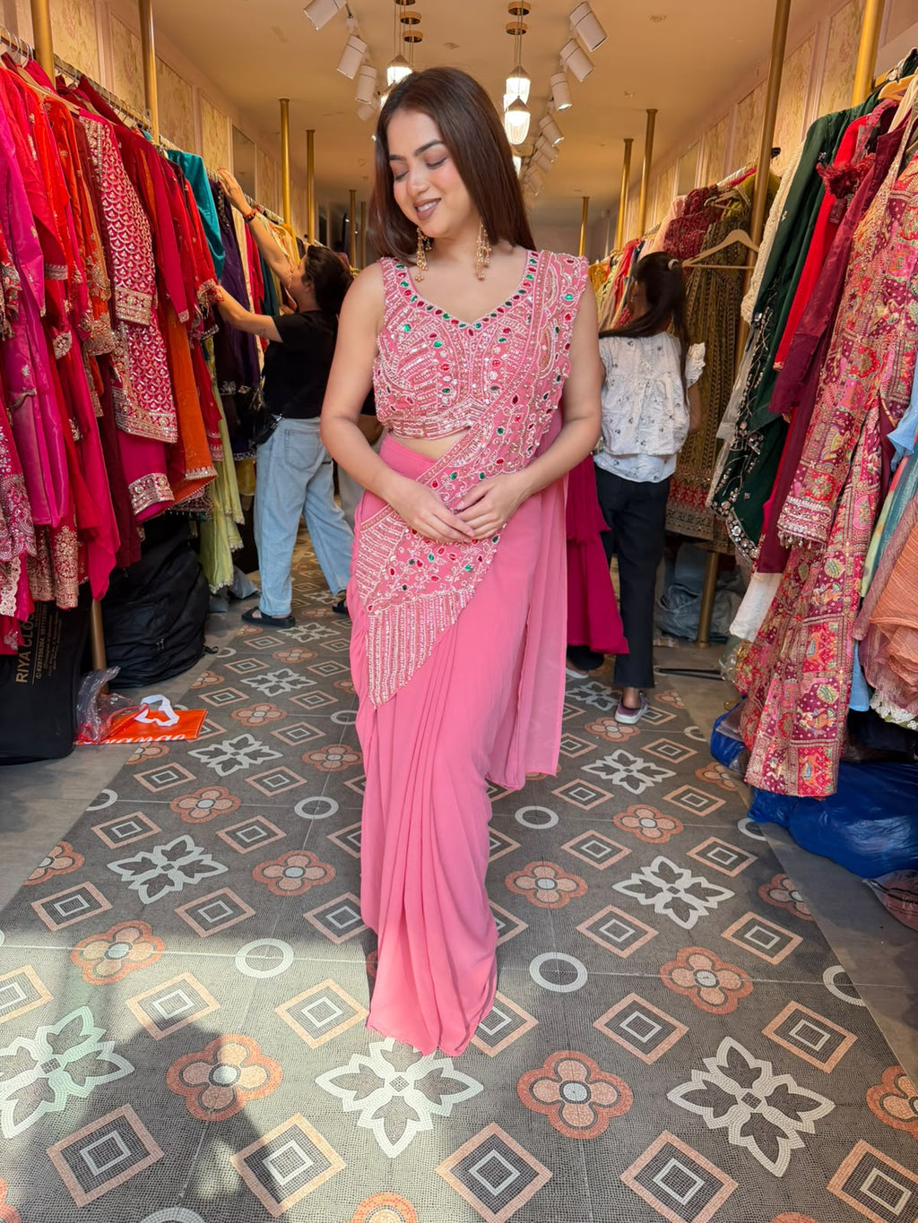 Pre-Draped Saree with Designer Blouse