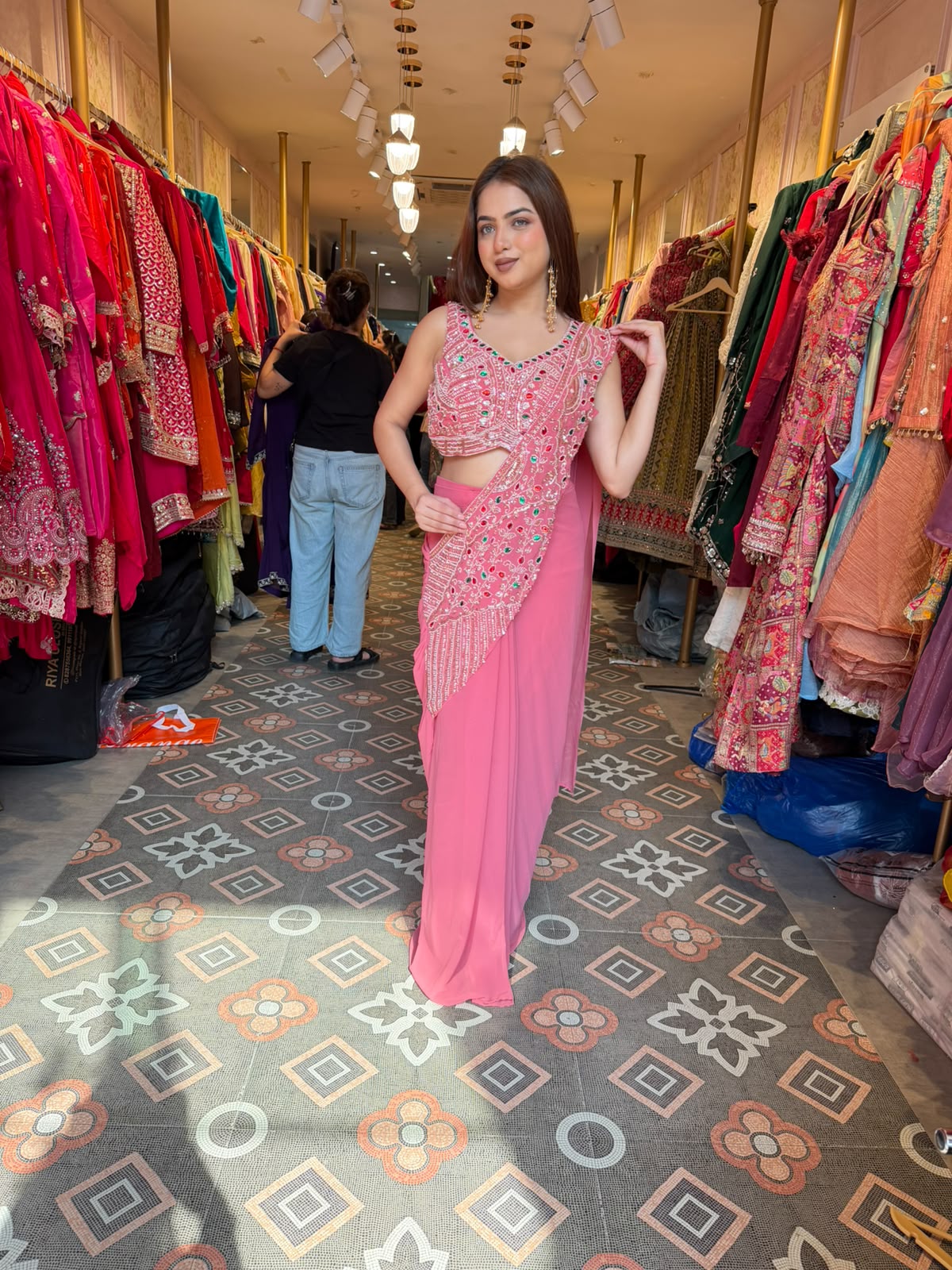 Pre-Draped Saree with Designer Blouse