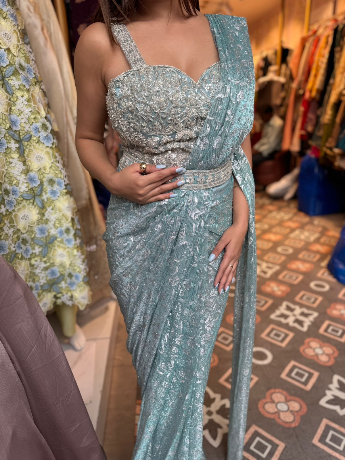Ice Blue Celestial Drape Saree