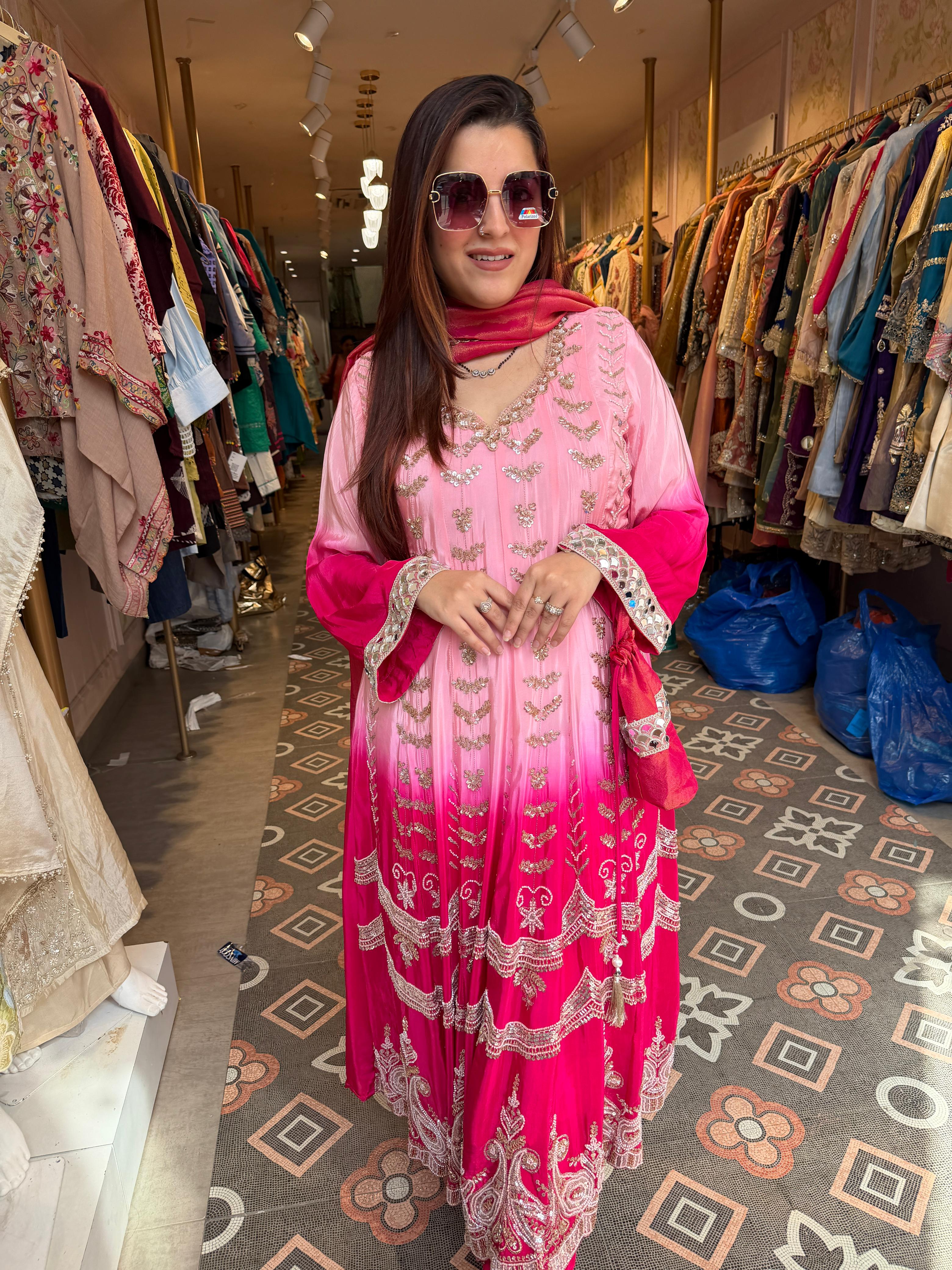 Rosé Ombre Heavy Embroidered Anarkali Suit Set