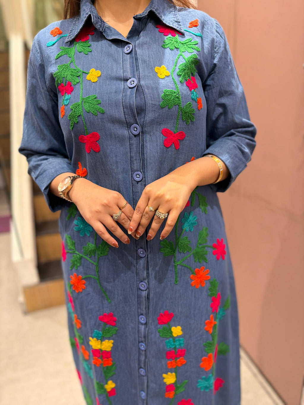 Bloom Denim Embroidered Dress