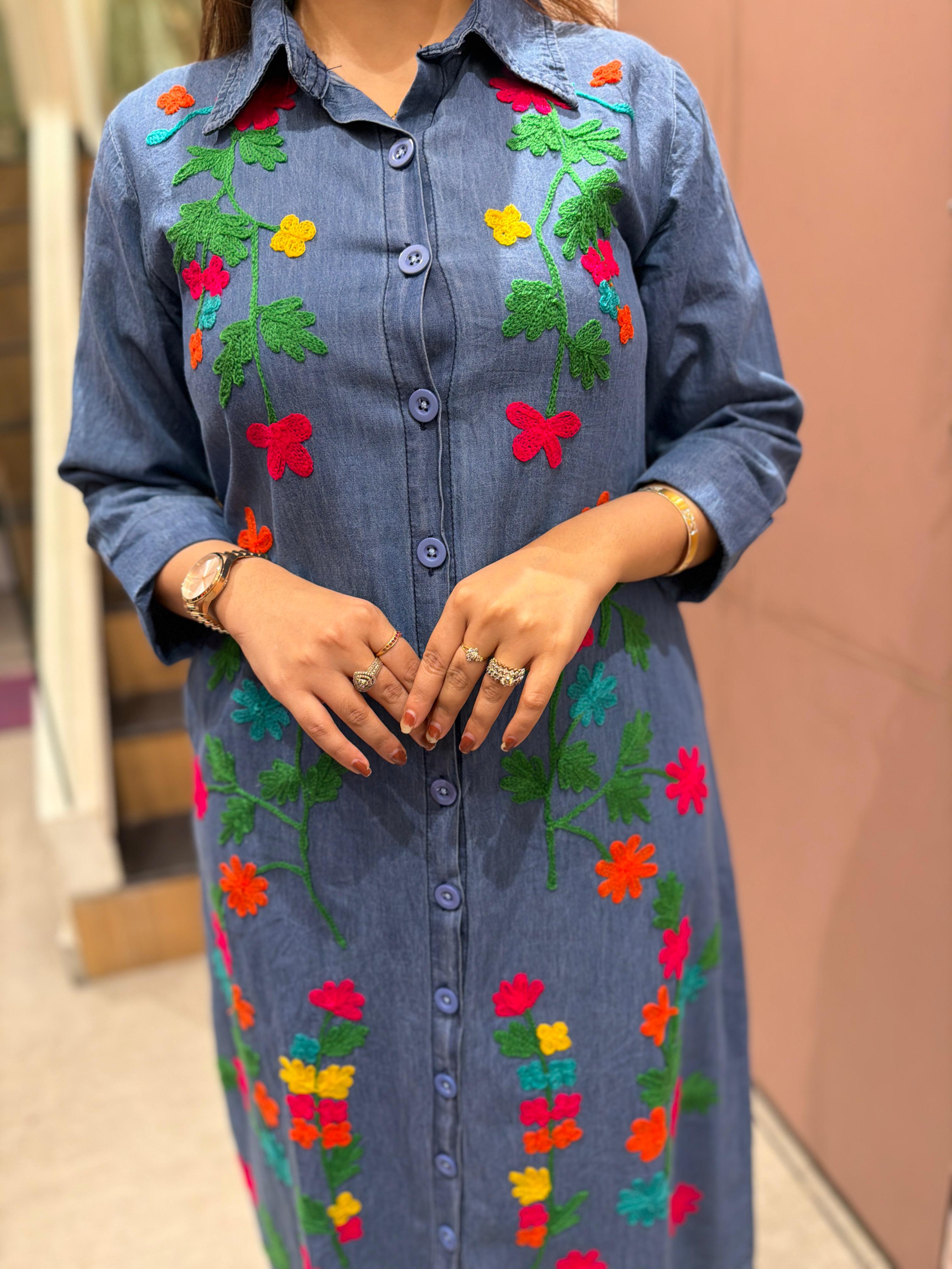 Bloom Denim Embroidered Dress
