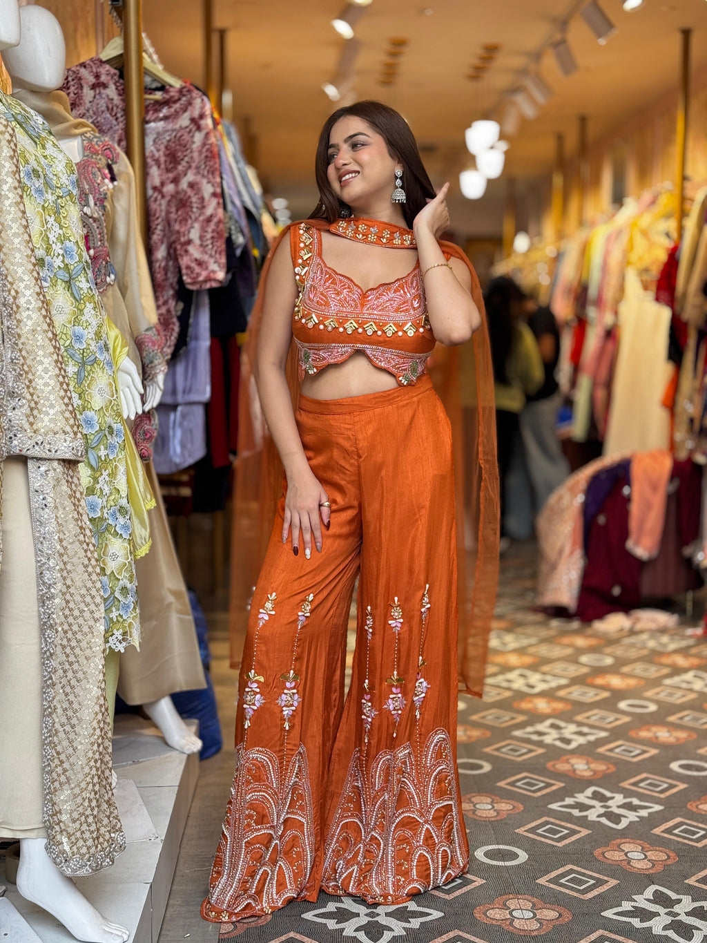 Sunset Glow Embroidered Sharara Set
