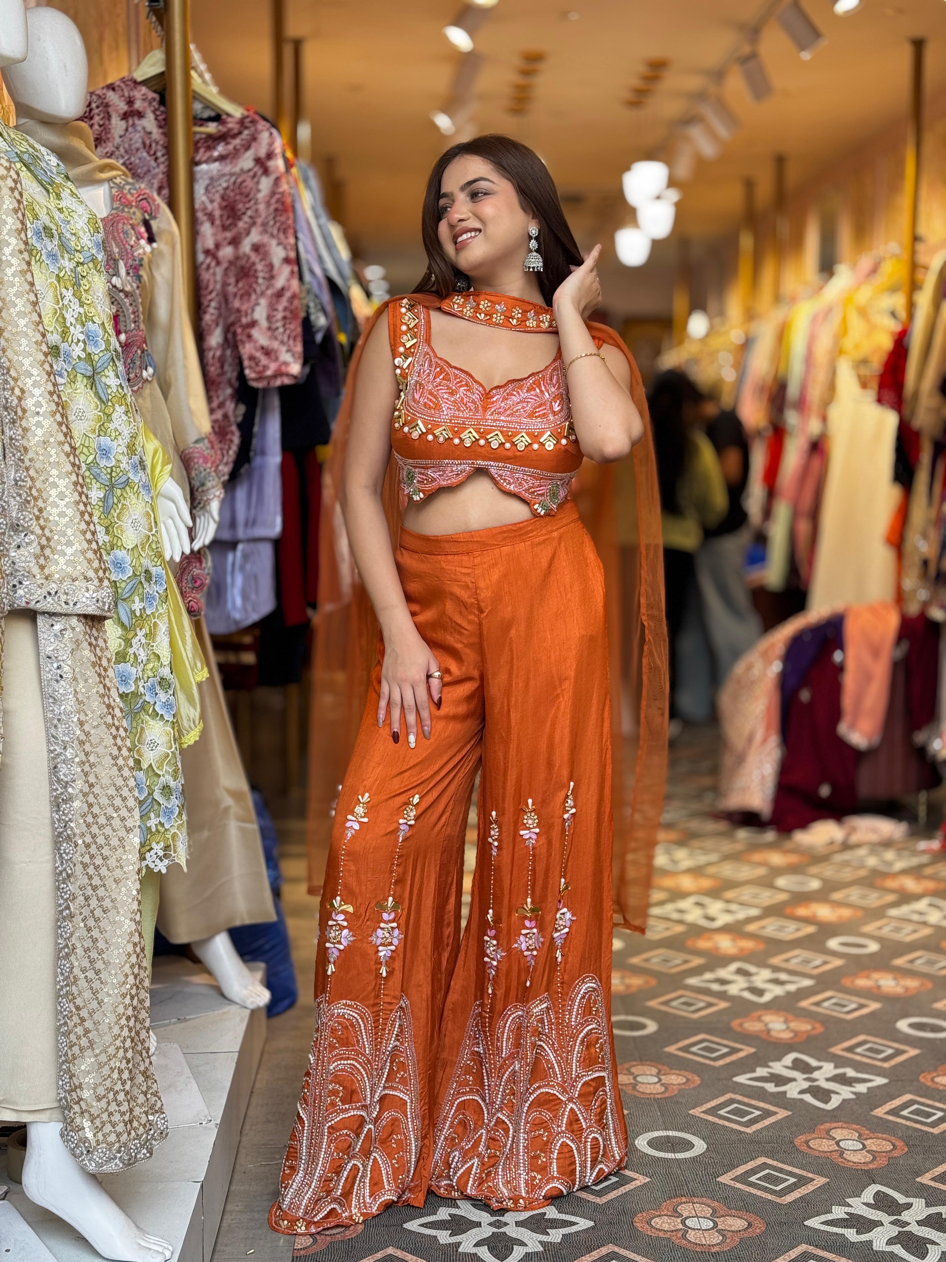 Sunset Glow Embroidered Sharara Set