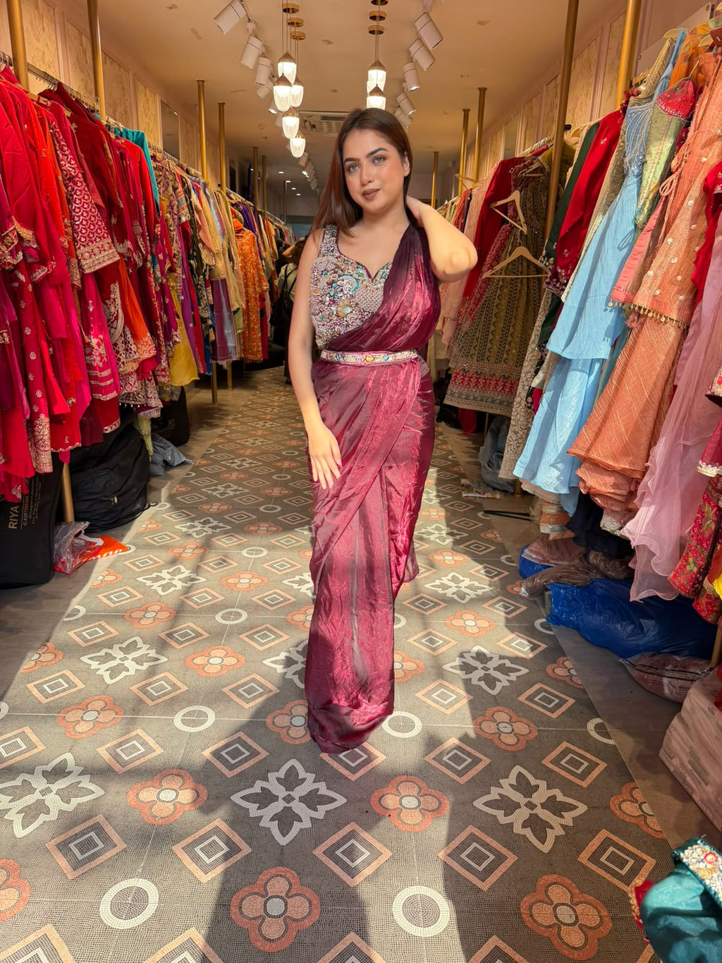 Heavy Blouse Shimmer Draped Saree