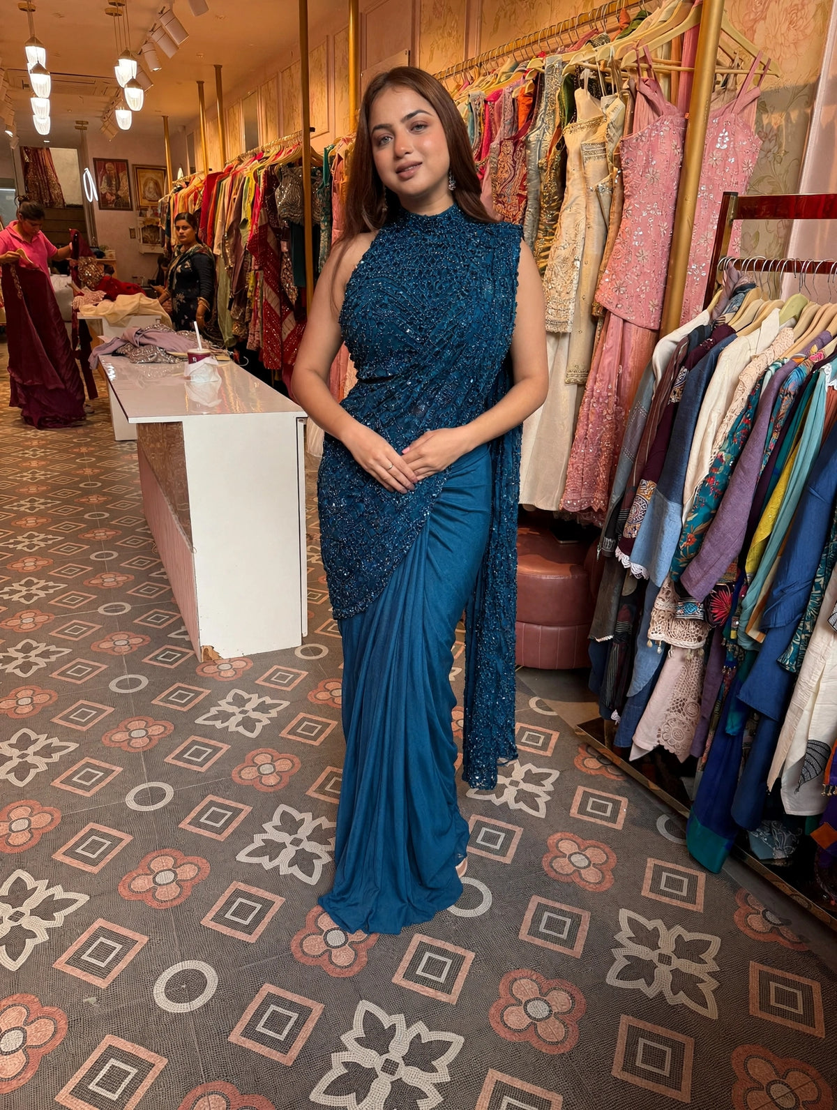 Sequin Draped Saree/Pre-Draped Sequin Saree