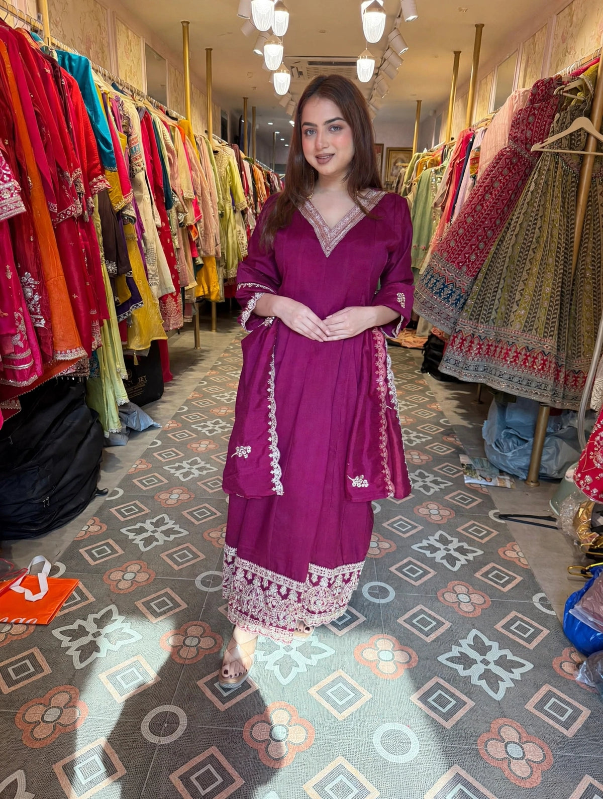 Rani Pink Embroidered Anarkali Suit with Dupatta