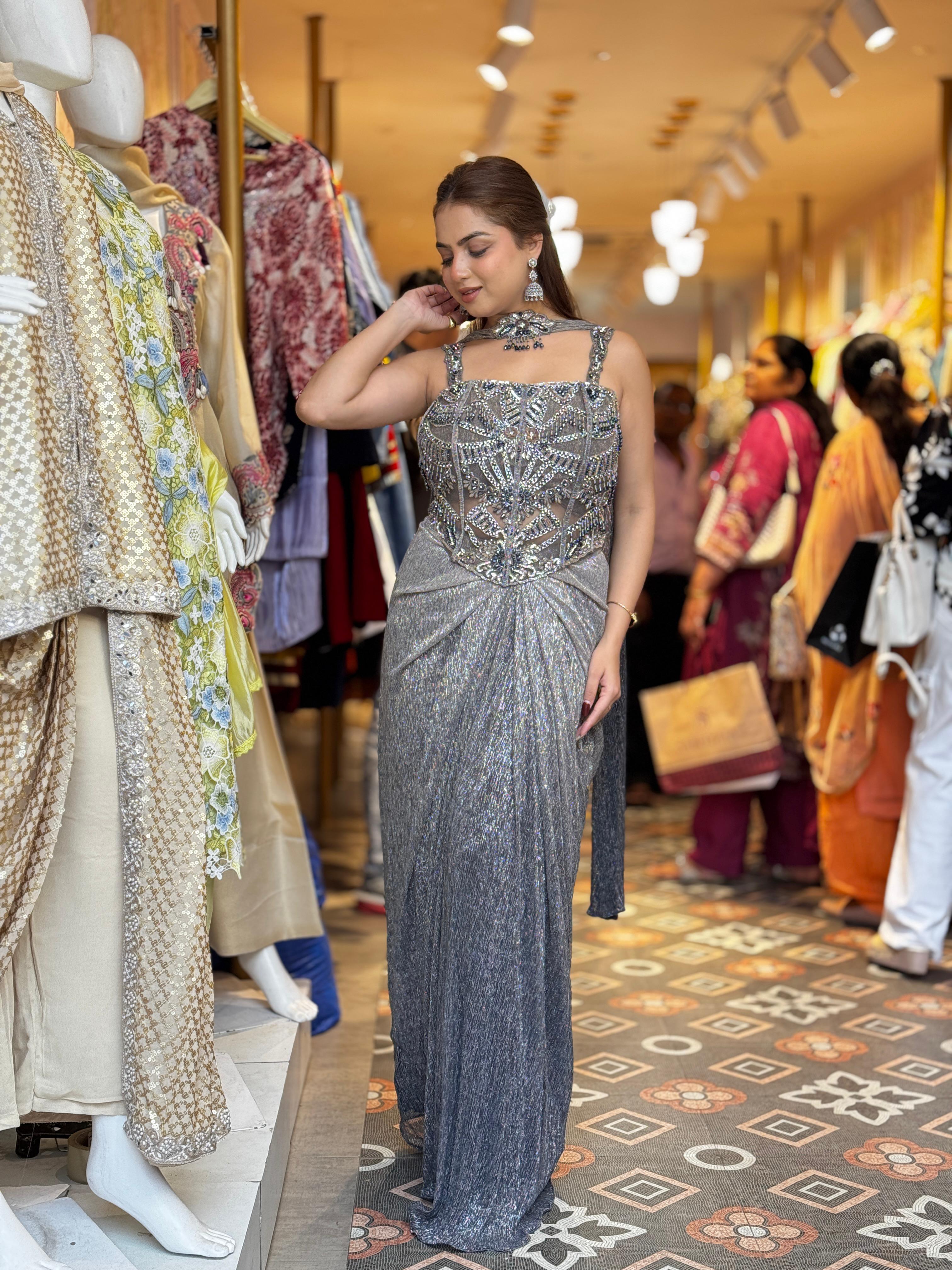 Starlit Silver indo Western set