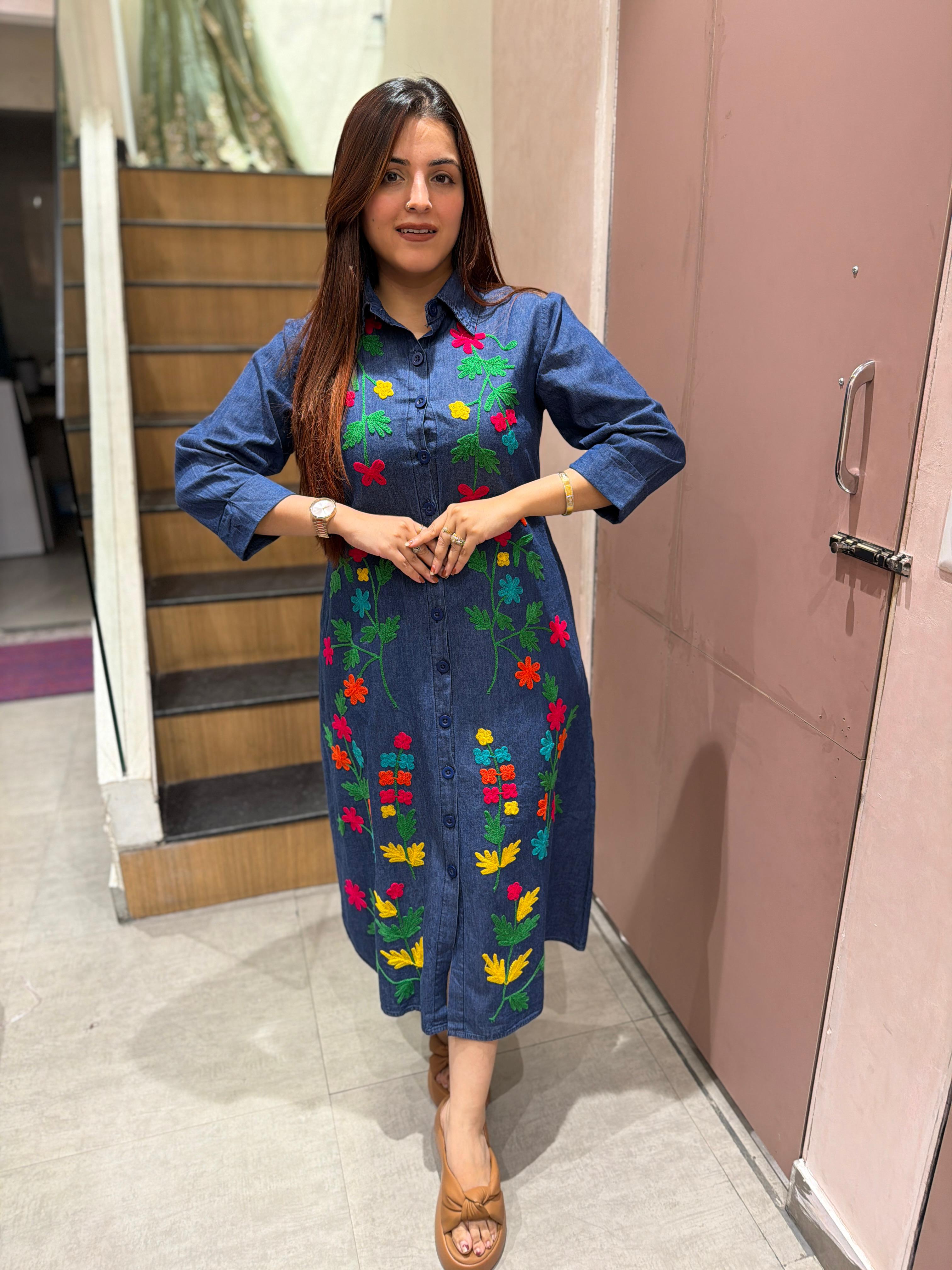 Bloom Denim Embroidered Dress
