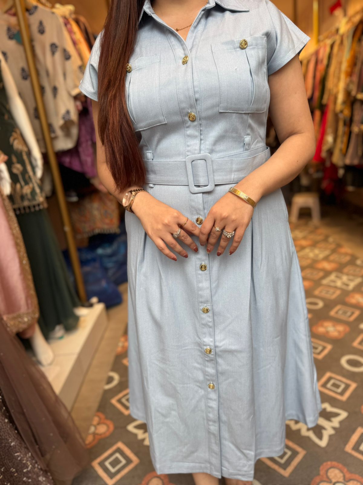 Skyline Chic Belted Shirt Dress