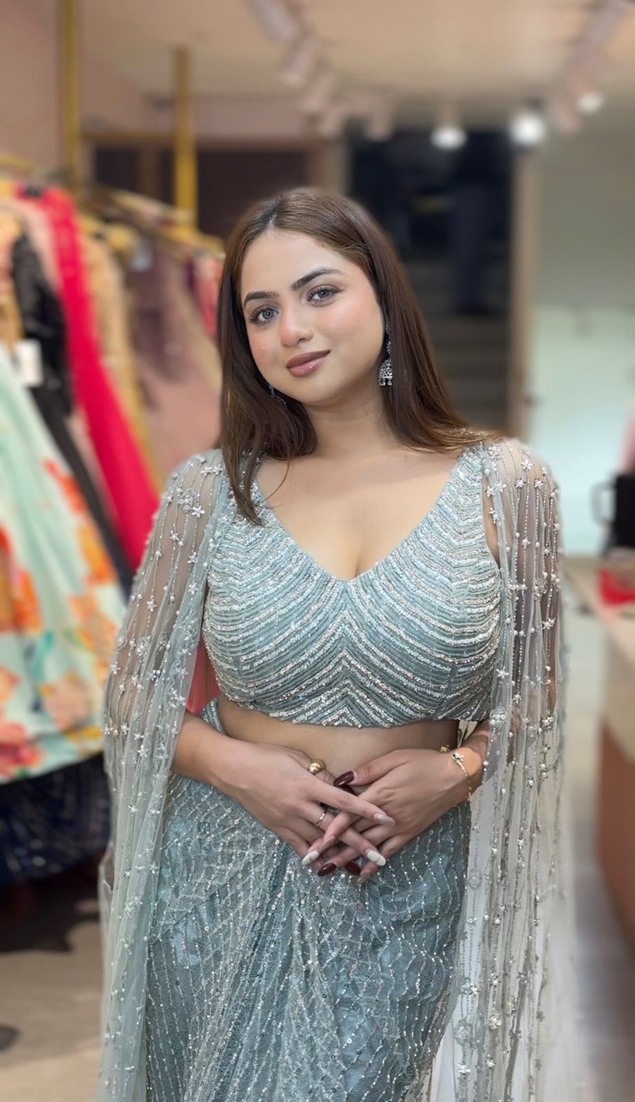 Frosted Moonlight Sequin Indo western Set