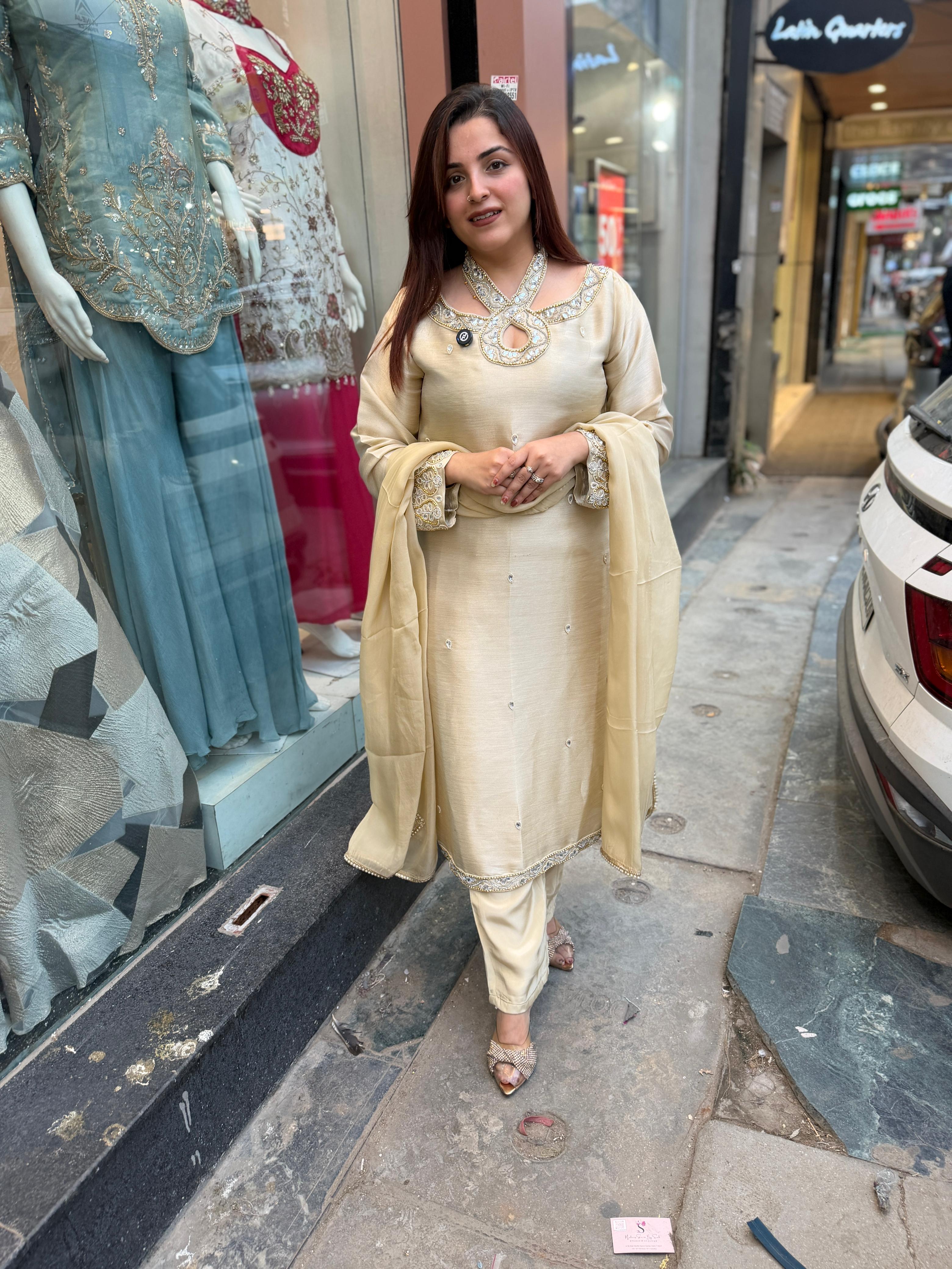 Royal Champagne Embellished Suit Set
