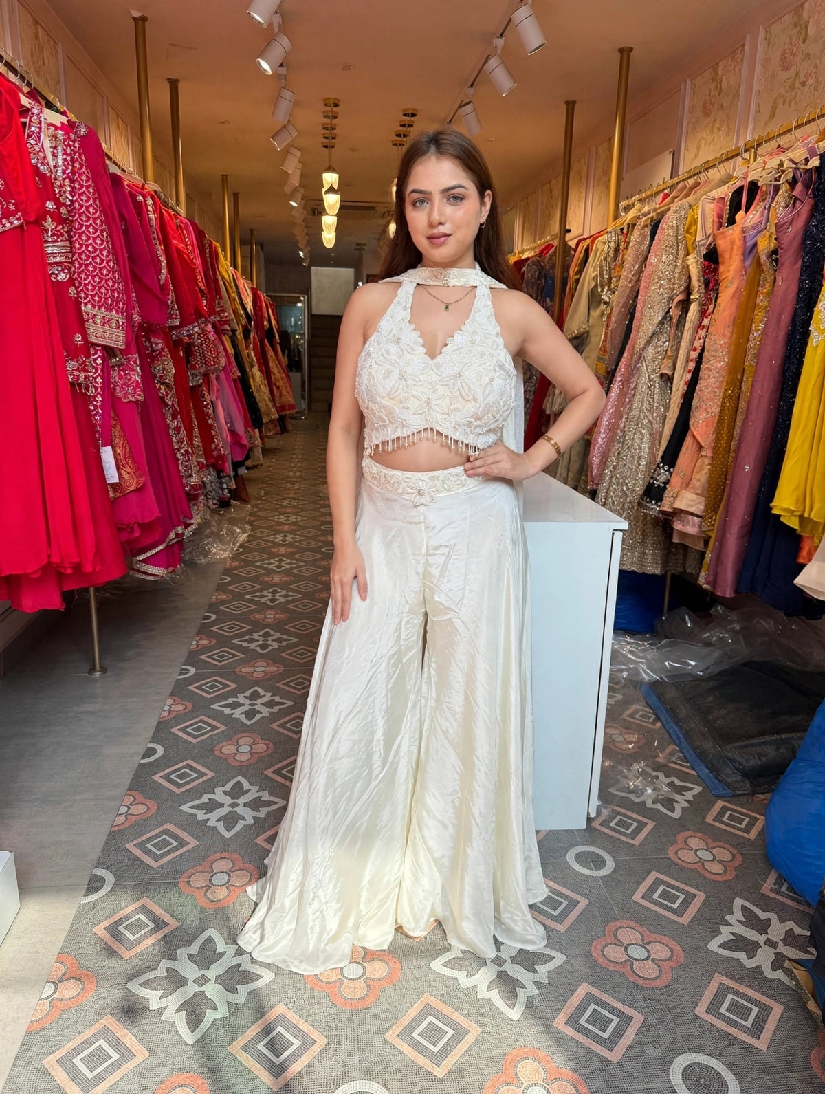 Olive Grey Metallic Lehenga Set