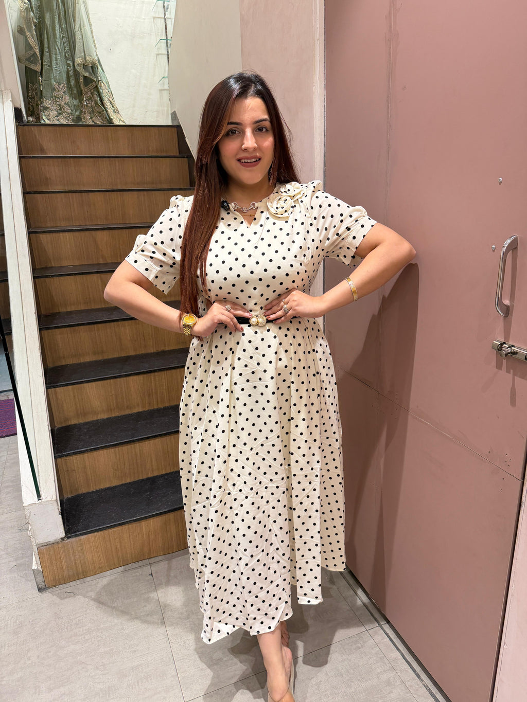 Polka Bloom Belted Dress