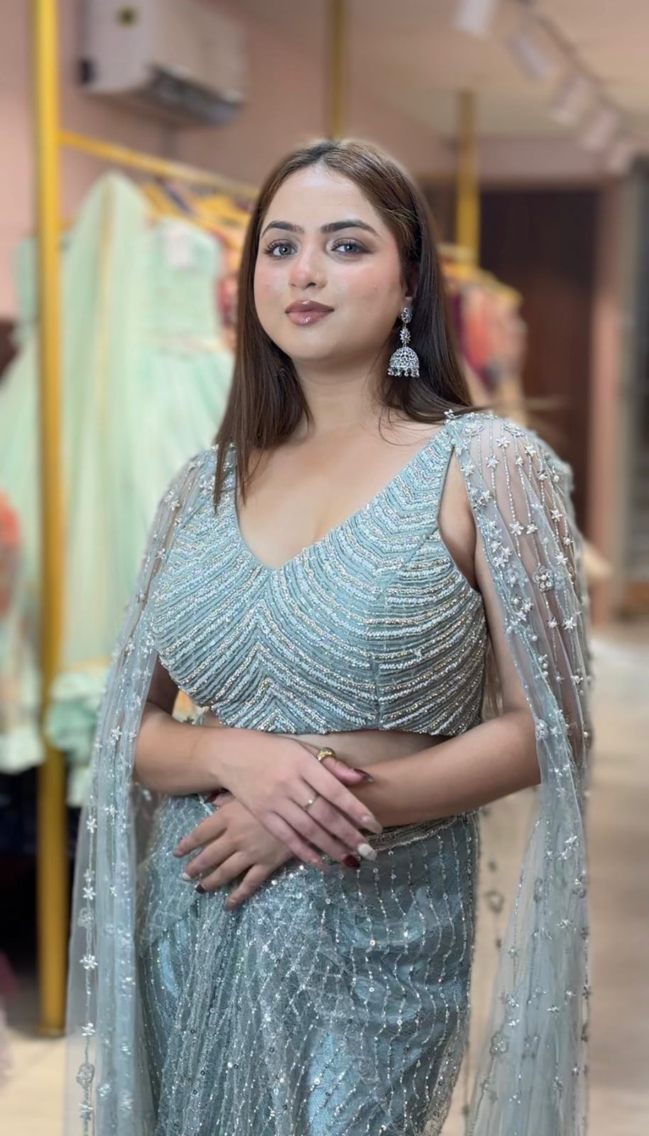 Frosted Moonlight Sequin Indo western Set